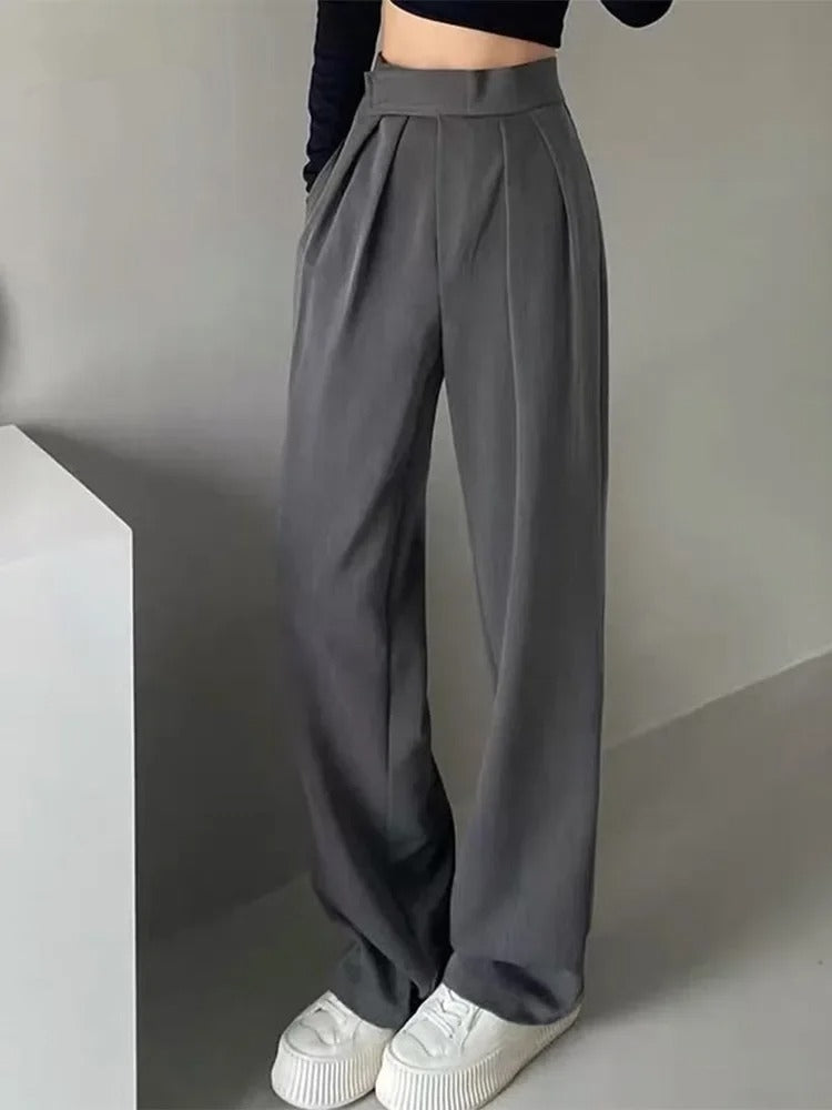 Dark Academia Brown Wide Leg Suit Pants - High Waist Vintage
