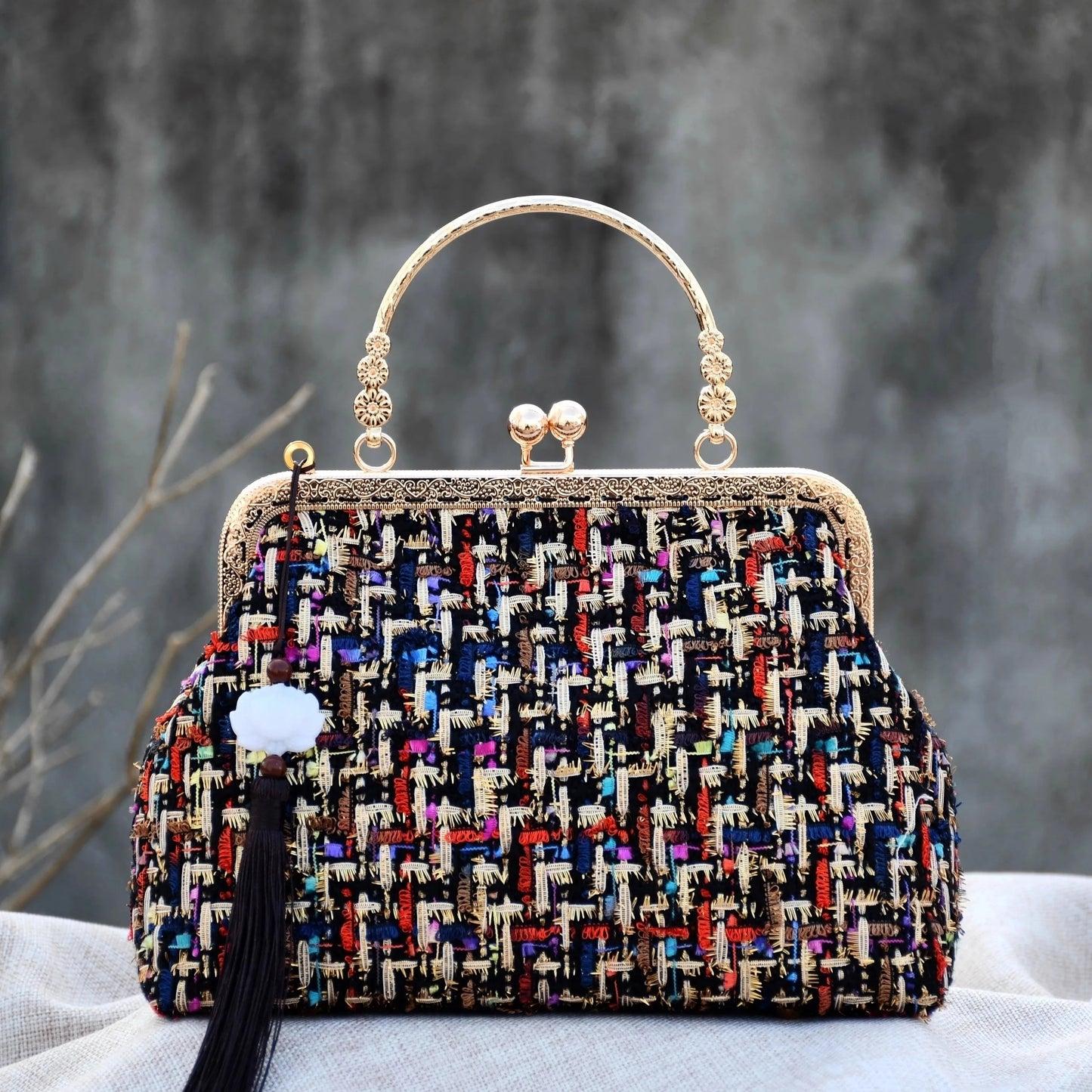 Dark Academia Vintage Shell Fringe Handle Bag
