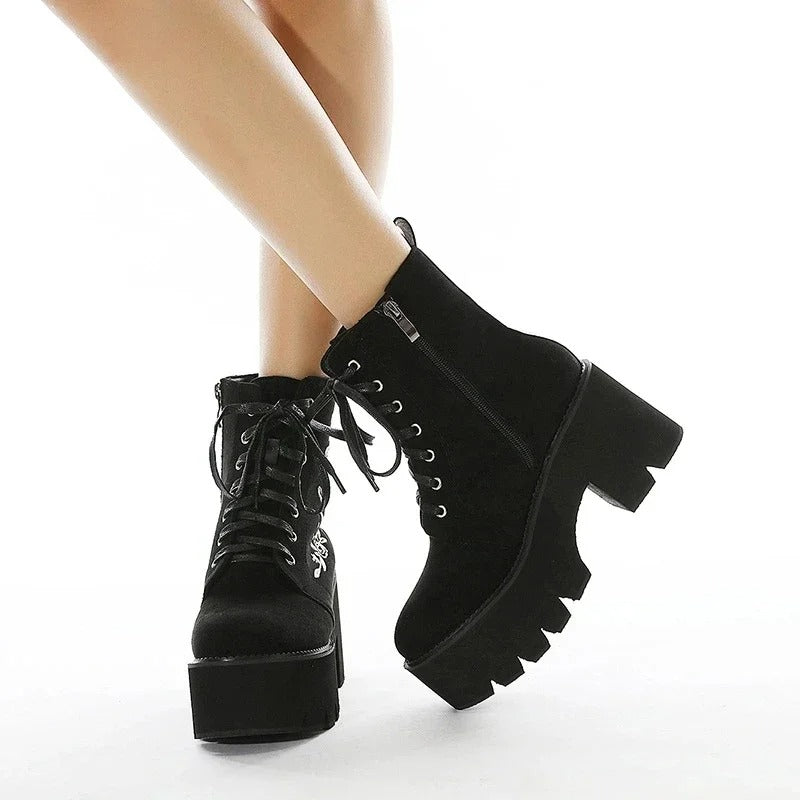 Dark Academia Platform Boots - Gothic Lace Up