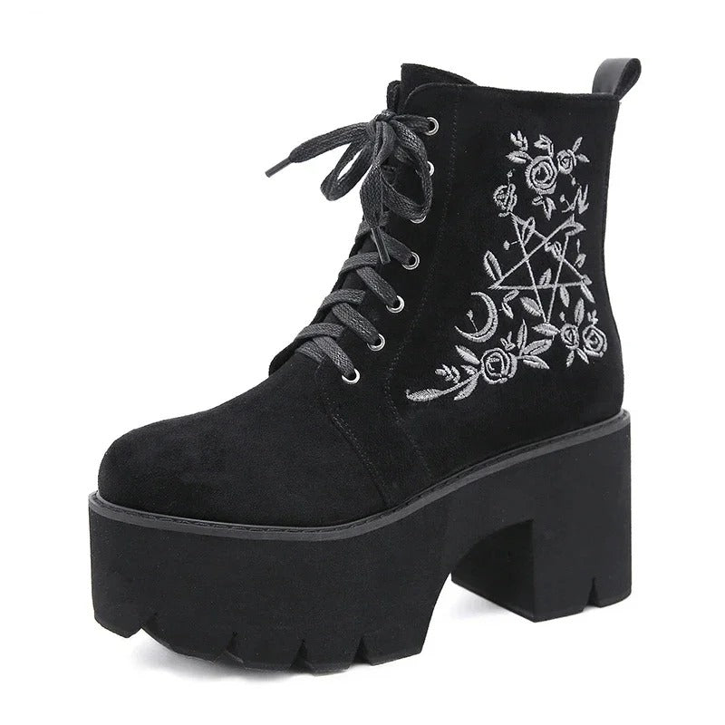 Dark Academia Platform Boots - Gothic Lace Up