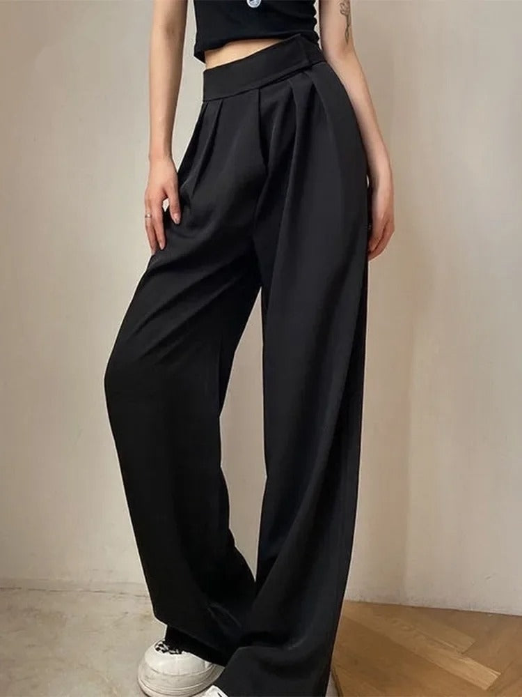 Dark Academia Brown Wide Leg Suit Pants - High Waist Vintage