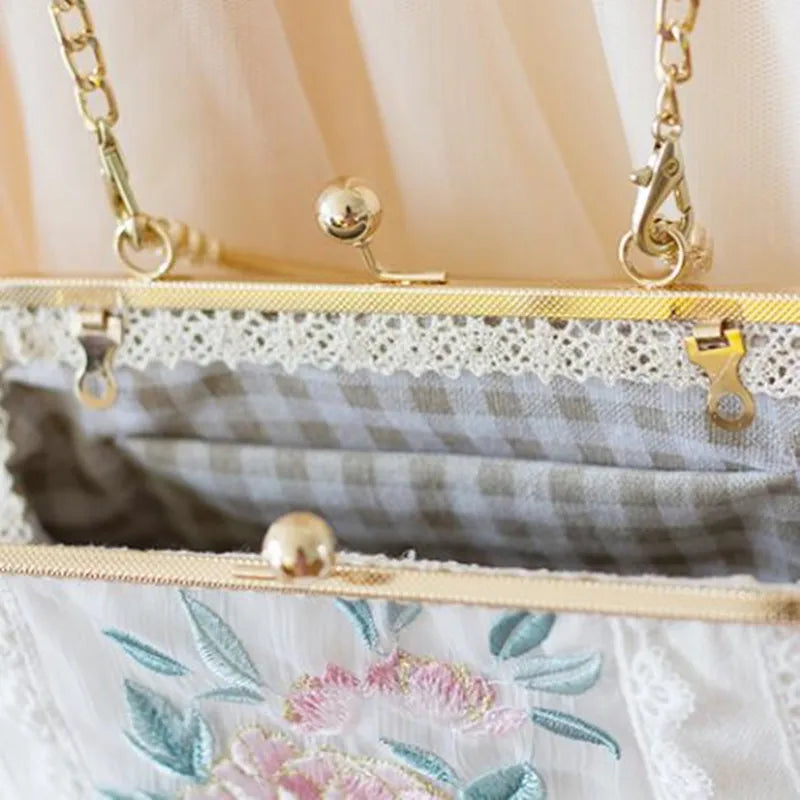 Dark Academia Kiss Lock Bag - Embroidery Clutch