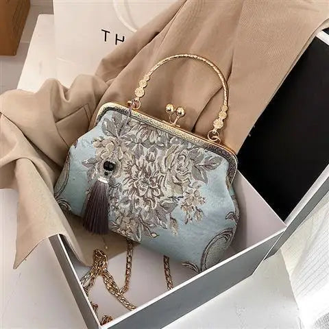 Dark Academia Autumn Floral Kiss Lock Chain Bag