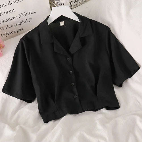 Dark Academia Notched Crop Top - Chiffon Elegant