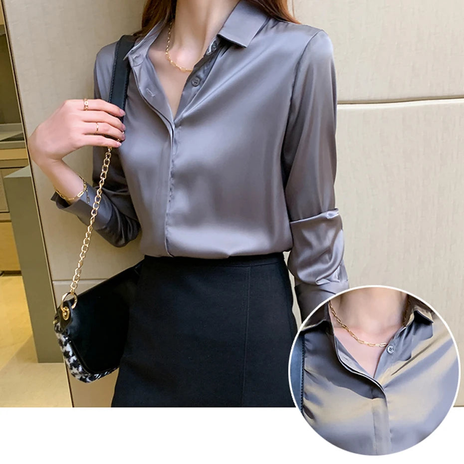 Dark Academia Silk Satin Shirt - Long Sleeve
