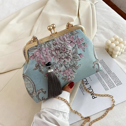 Dark Academia Autumn Floral Kiss Lock Chain Bag