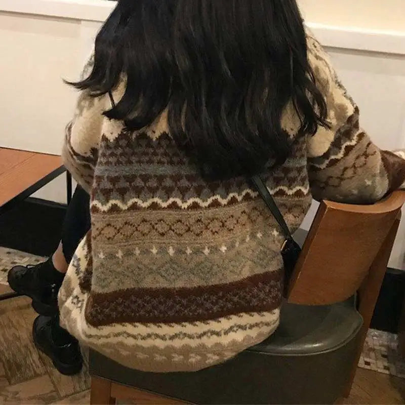 Dark Academia Vintage Striped Sweater - Loose