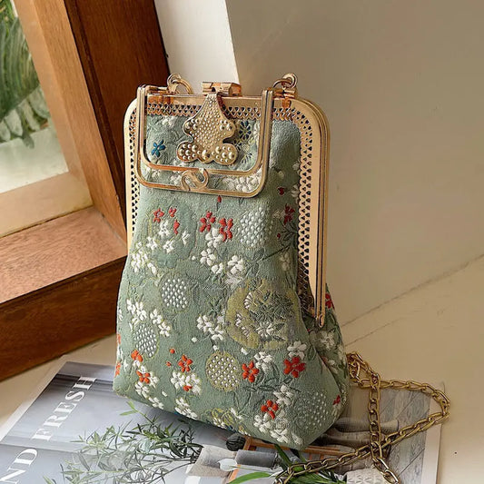 Dark Academia Strawberry Canvas Chain Crossbody