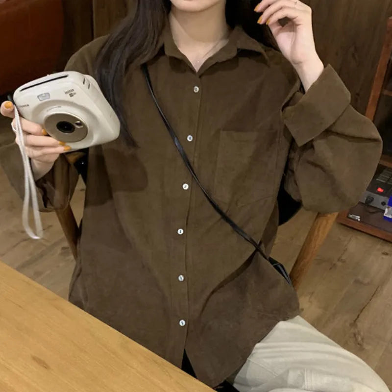 Dark Academia Solid Pocket Shirt - Loose Casual