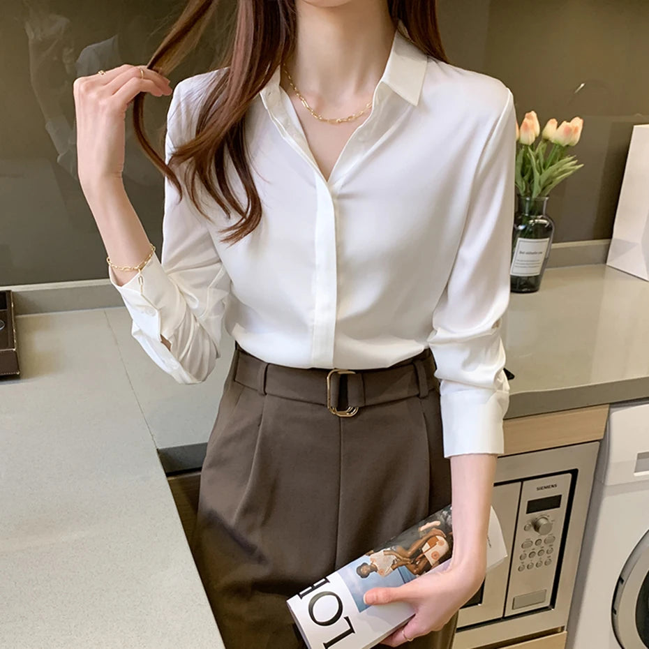 Dark Academia Silk Satin Shirt - Long Sleeve