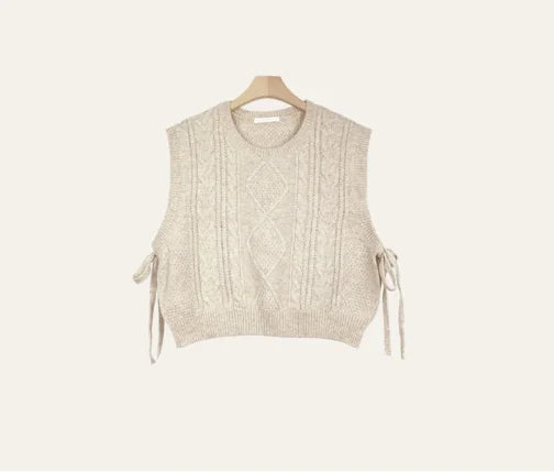 Dark Academia Lace Up Vest - Short Warm Sweater