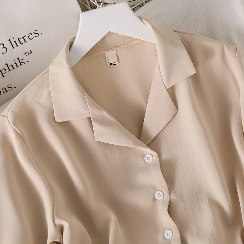 Dark Academia Notched Crop Top - Chiffon Elegant