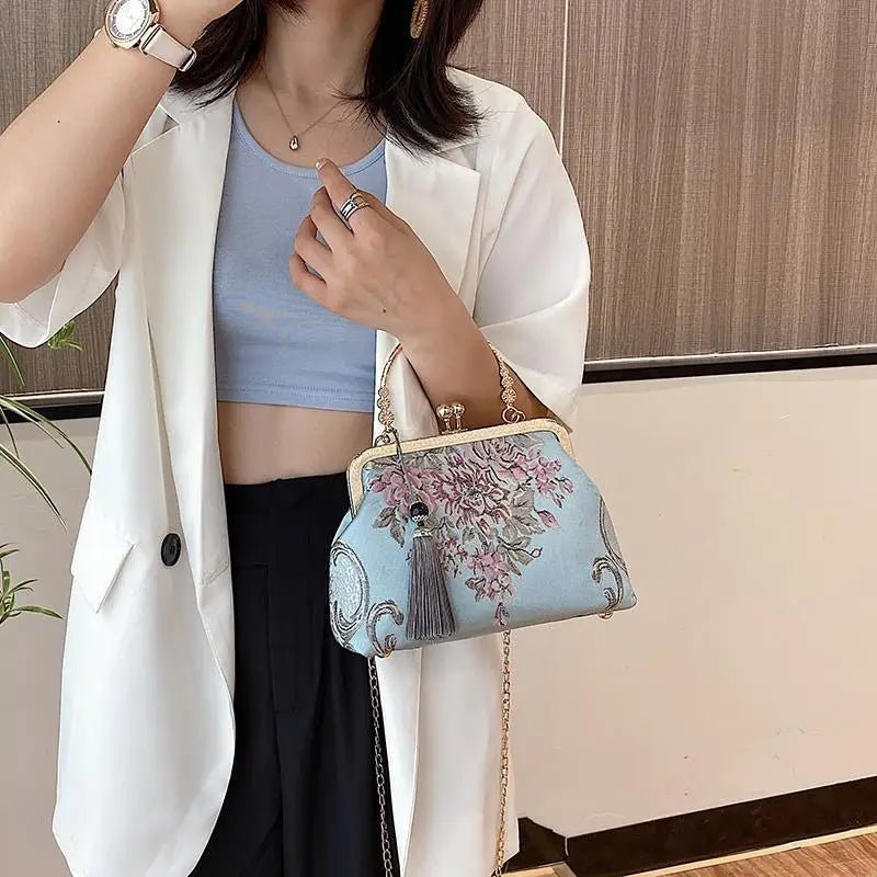 Dark Academia Autumn Floral Kiss Lock Chain Bag
