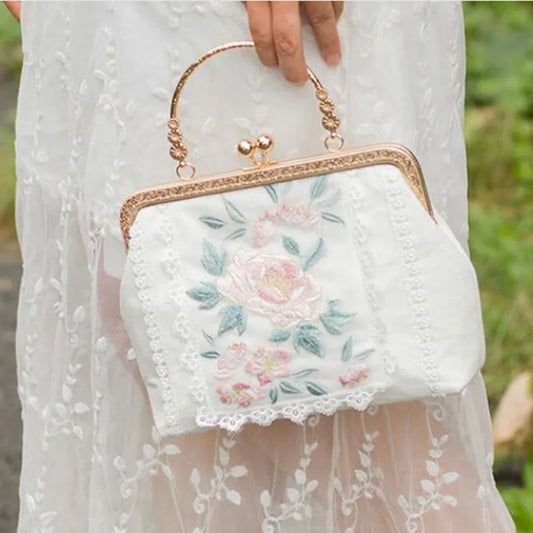 Dark Academia Kiss Lock Bag - Embroidery Clutch