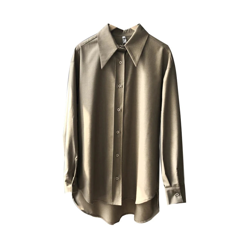 Dark Academia Coffee Blouse - Loose Office Style