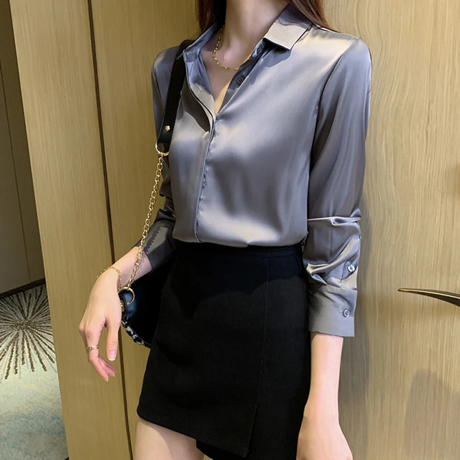 Dark Academia Silk Satin Shirt - Long Sleeve