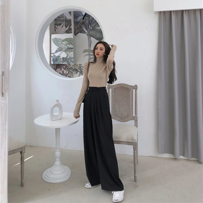 Dark Academia Wide Leg Suit Pants - Straight Casual Style