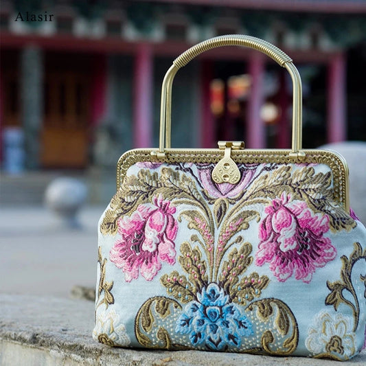 Dark Academia Vintage Flower Bag - Shell Lock