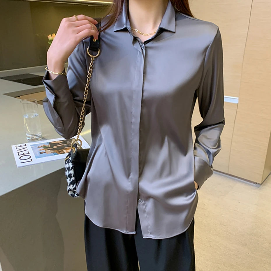 Dark Academia Silk Satin Shirt - Long Sleeve