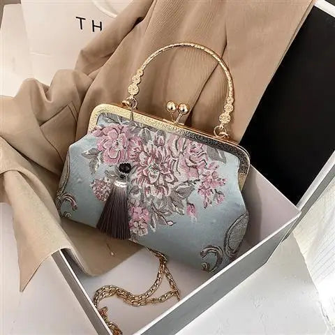 Dark Academia Autumn Floral Kiss Lock Chain Bag