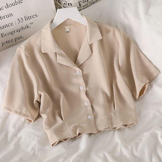 Dark Academia Notched Crop Top - Chiffon Elegant