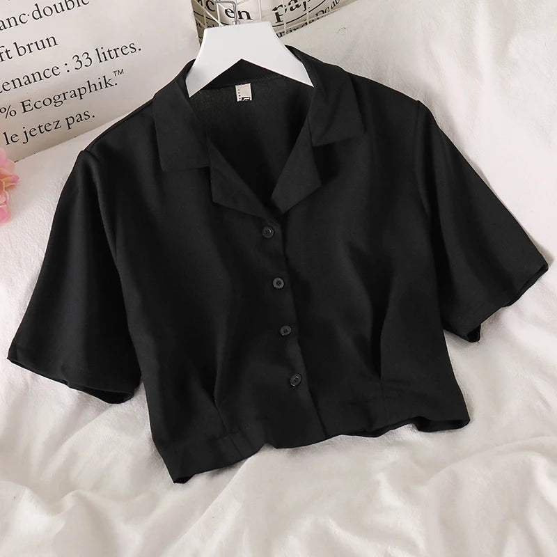 Dark Academia Notched Crop Top - Chiffon Elegant
