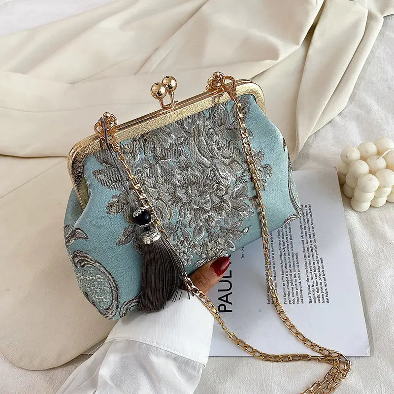 Dark Academia Autumn Floral Kiss Lock Chain Bag