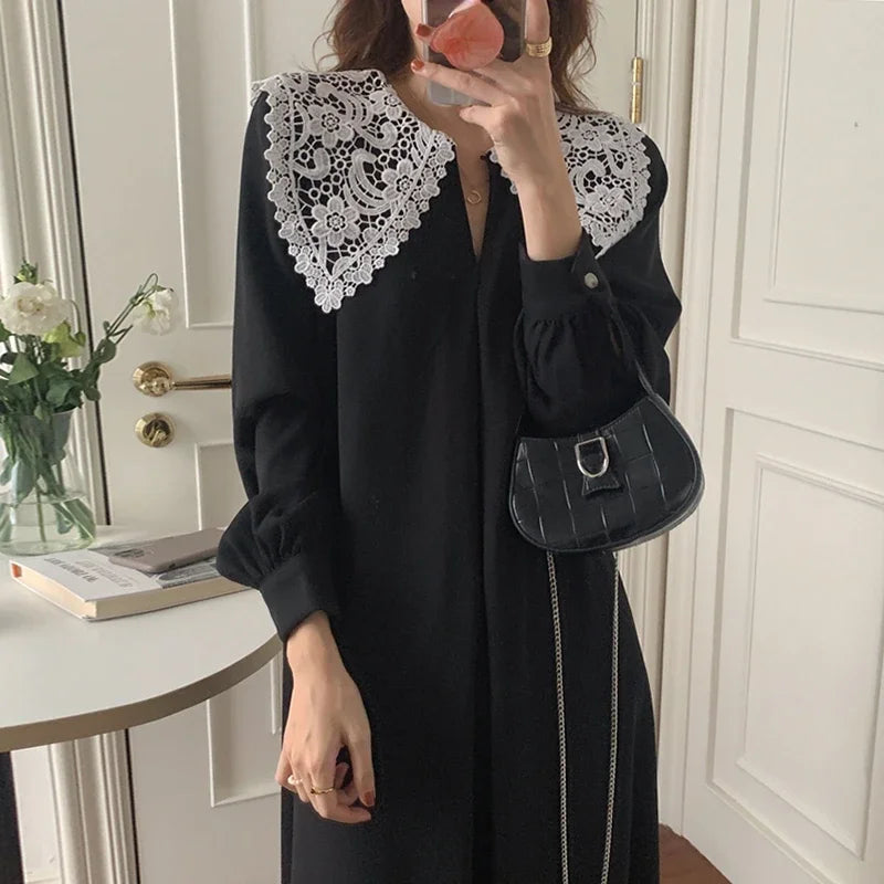Dark Academia Vintage Lace Dress - A-line
