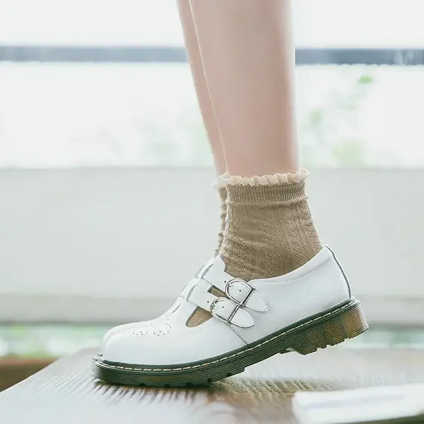 Dark Academia College Shoes - Thick Sole Cowhide