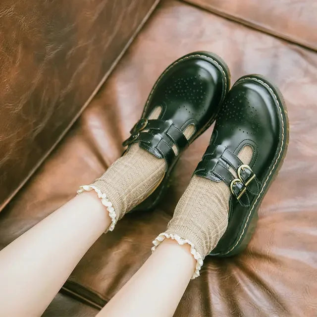 Dark Academia College Shoes - Thick Sole Cowhide
