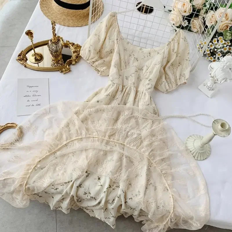 Dark Academia French Fairy Dress - Puff Sleeve