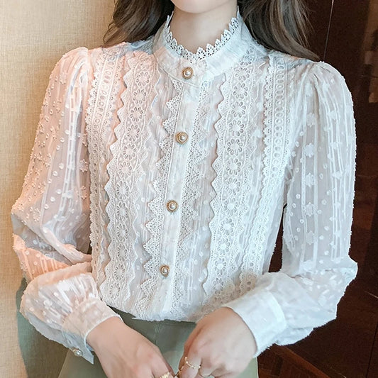 Dark Academia White Lace Blouse - Autumn Long