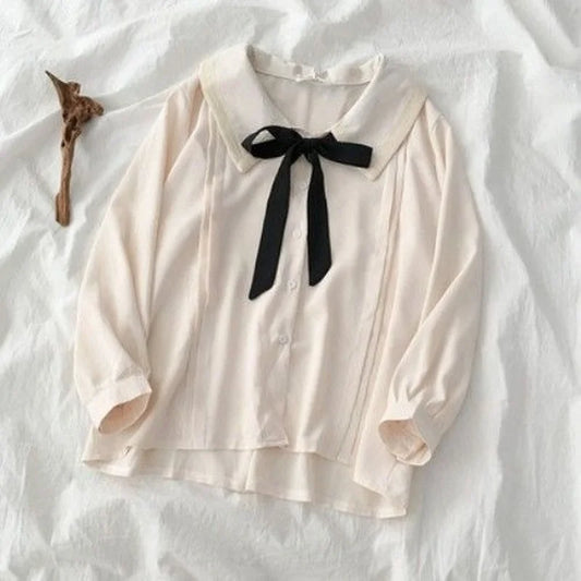 Dark Academia Student Peter Pan Blouse - Soft Sweet