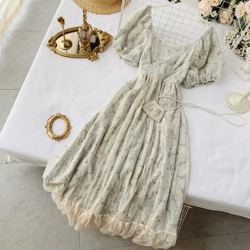 Dark Academia French Fairy Dress - Puff Sleeve