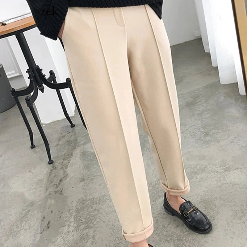 Dark Academia Woolen High Waist Pants - Winter Trousers