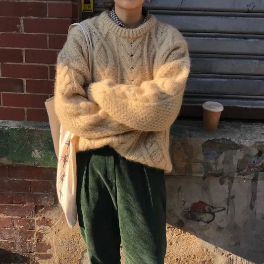 Dark Academia Apricot Twisted Sweater - Elegant