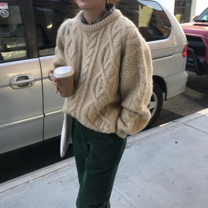 Dark Academia Apricot Twisted Sweater - Elegant
