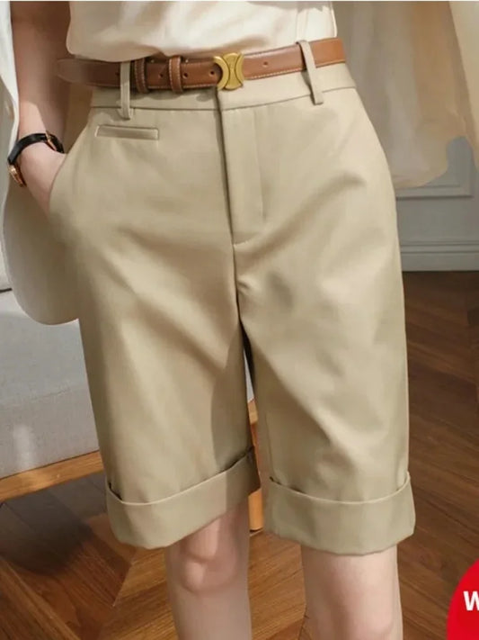 Dark Academia White Office Shorts - High Waist
