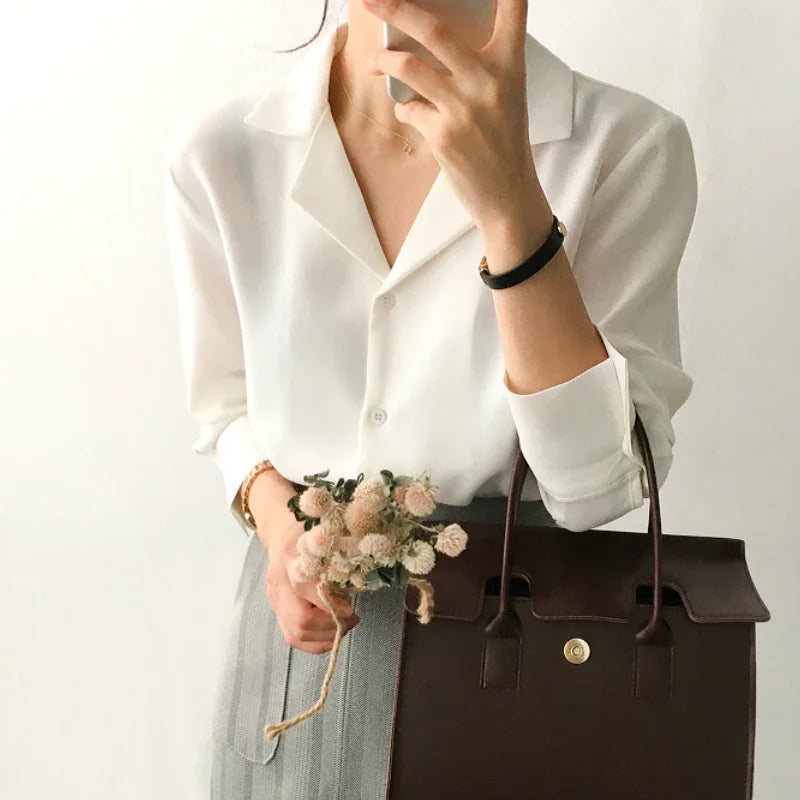Dark Academia White Office Blouse