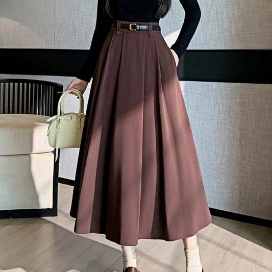 Dark Academia A-Line Umbrella Skirt - High Waist Style