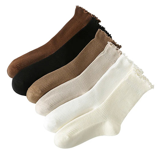 Dark Academia Ruffle Cotton Tube Socks 3-Pack