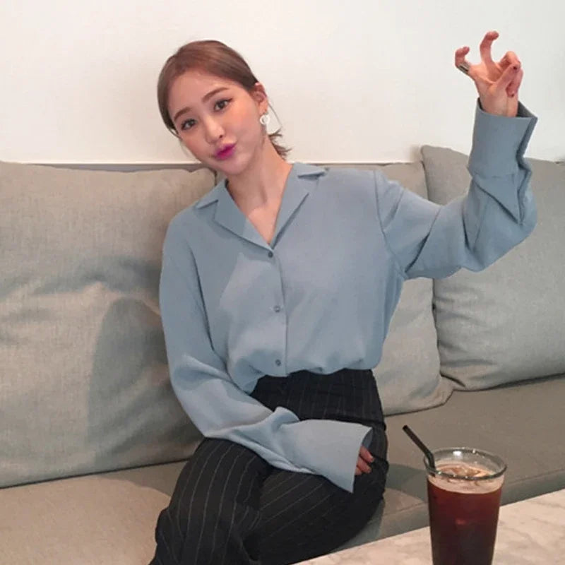 Dark Academia White Office Blouse