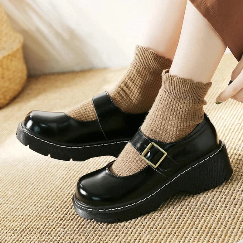 Dark Academia College Shoes - Thick Sole Cowhide