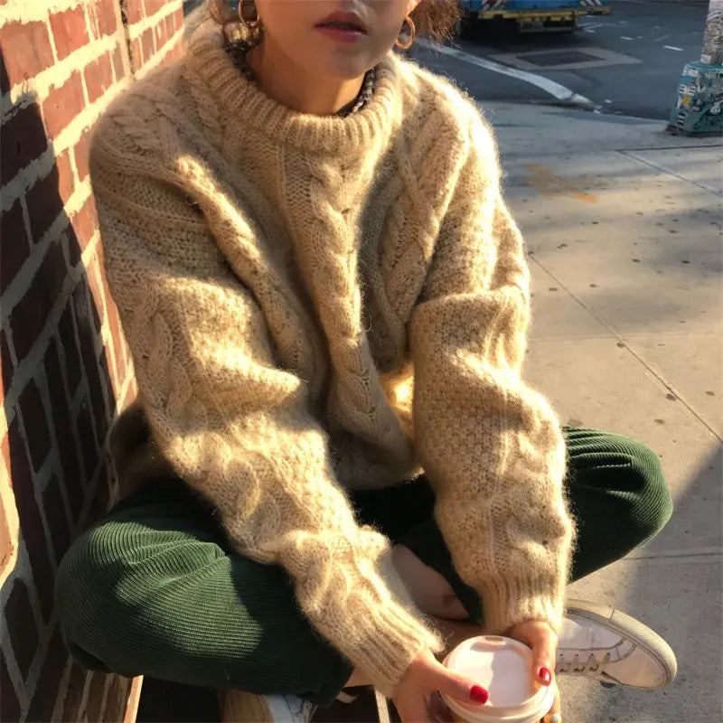 Dark Academia Apricot Twisted Sweater - Elegant