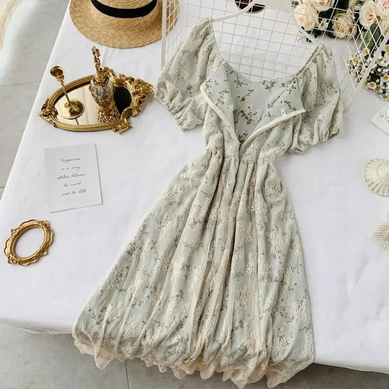 Dark Academia French Fairy Dress - Puff Sleeve