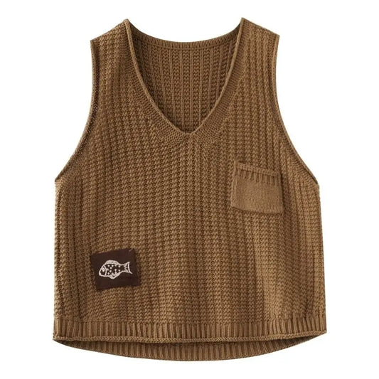 Dark Academia Solid Color Vest - V-Neck Casual