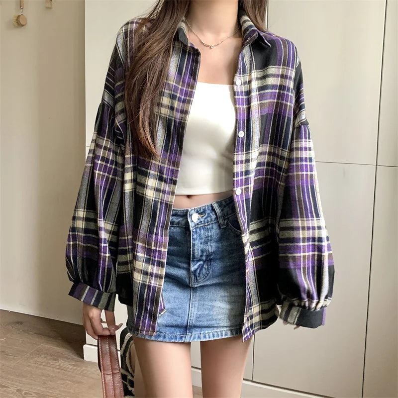 Dark Academia Plaid Shirt - Vintage Preppy