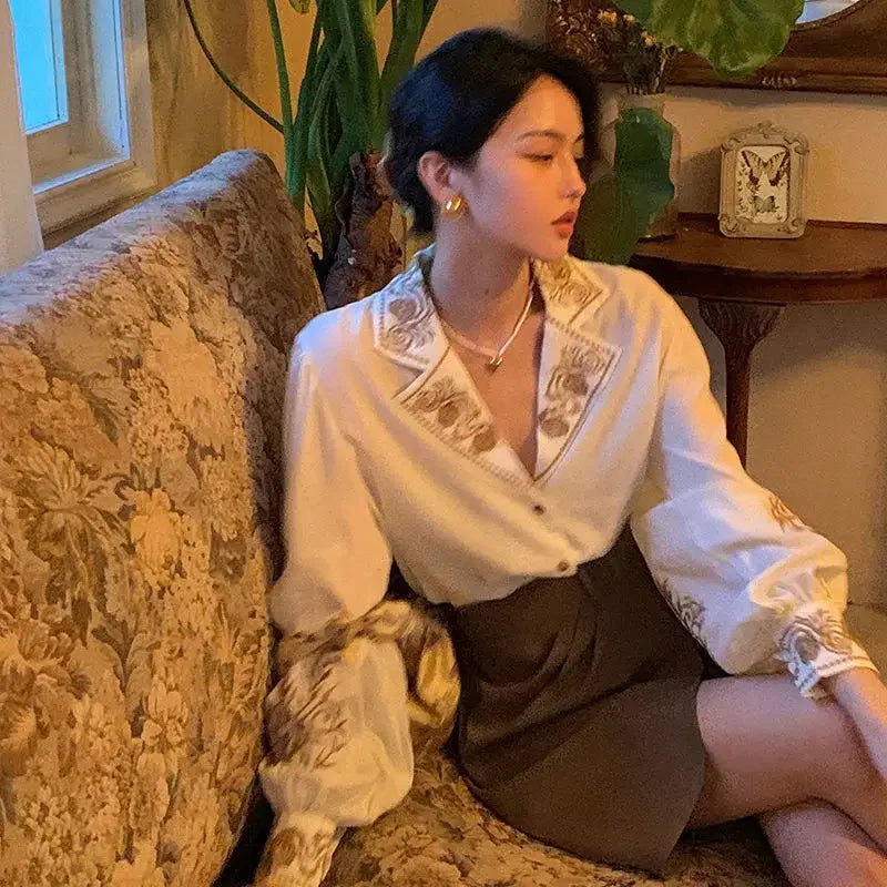Dark Academia Lantern Sleeve - French Retro Blouse