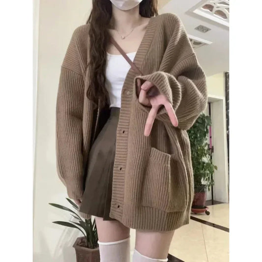 Dark Academia Preppy Knit Cardigan - V-Neck