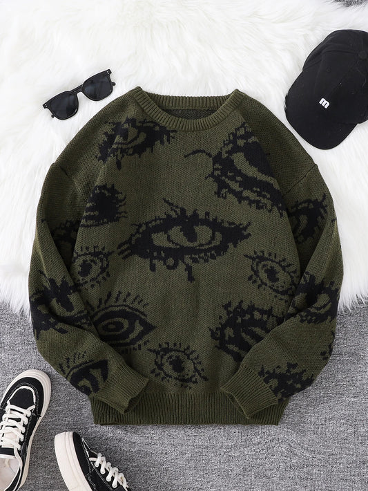 Dark Academia Abstract Eye Sweater - Round Neck